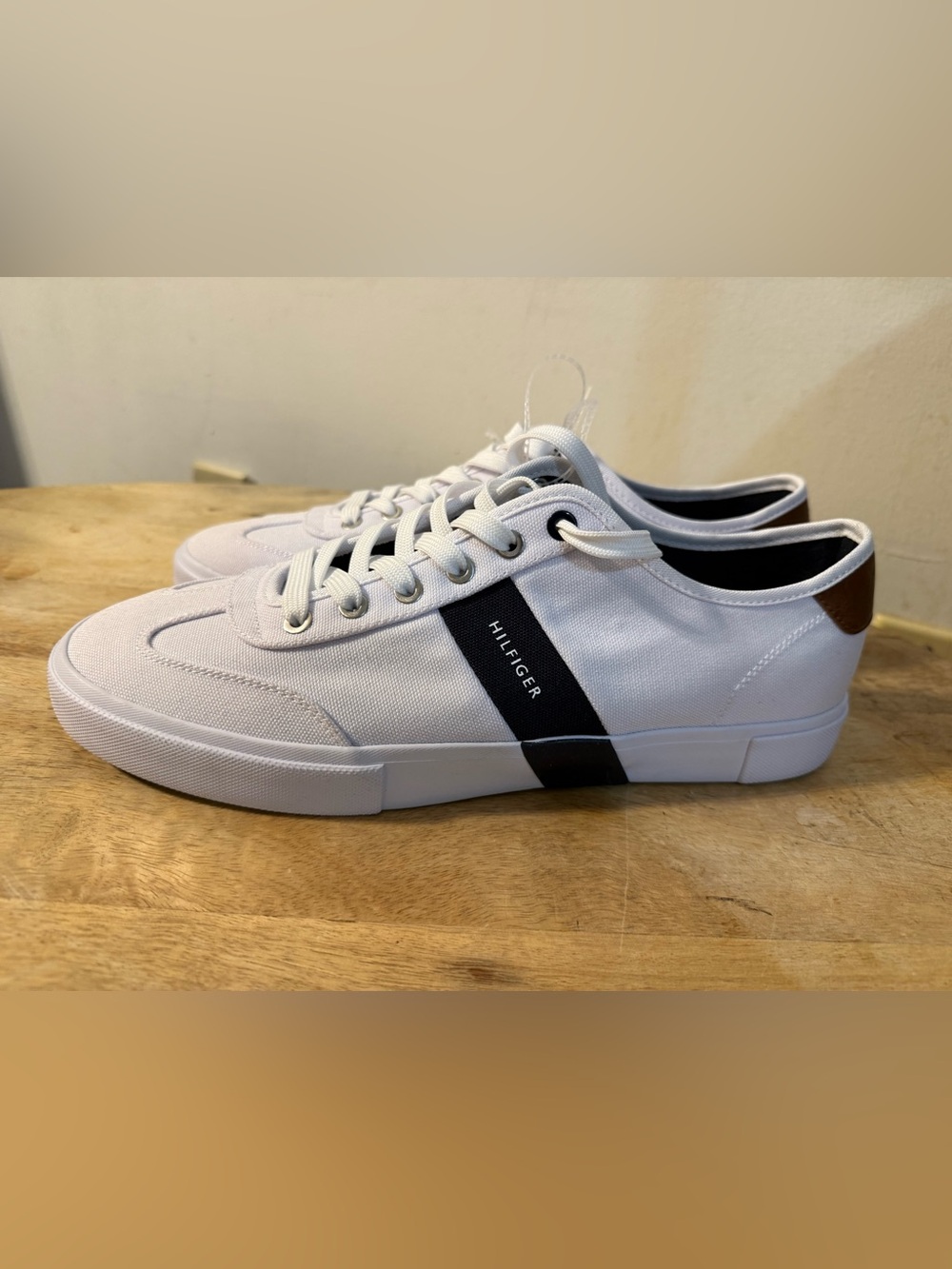 Tommy Hilfiger White Canvas Sneakers with Navy Stripe